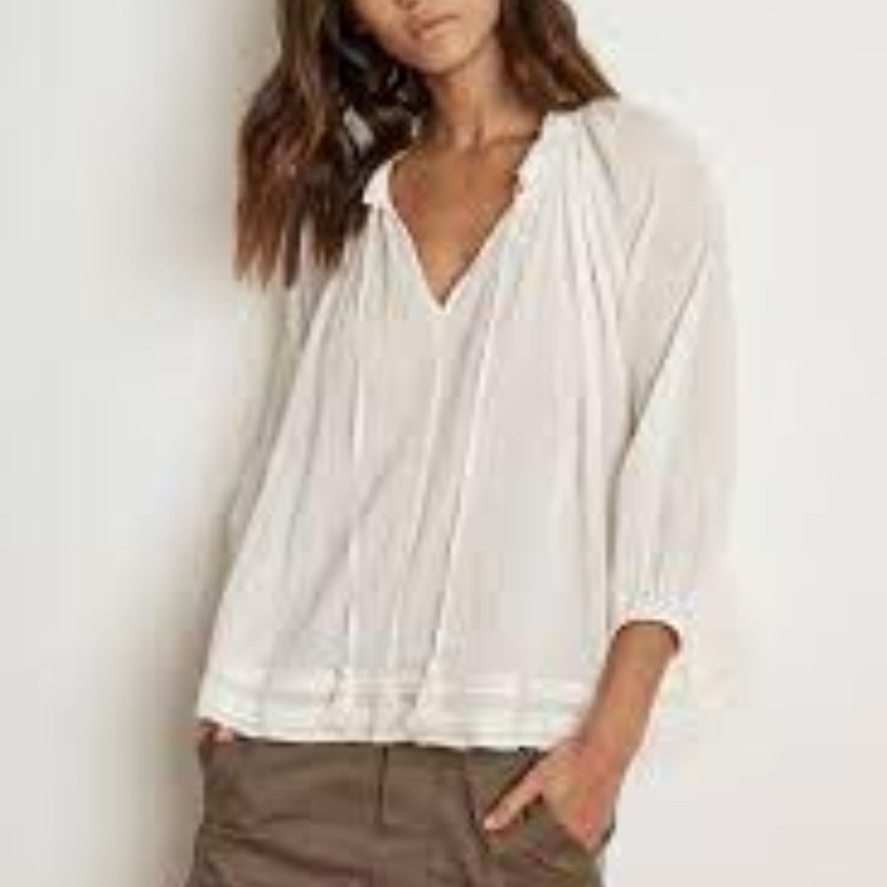 VELVET I Lena Peasant Top I White
